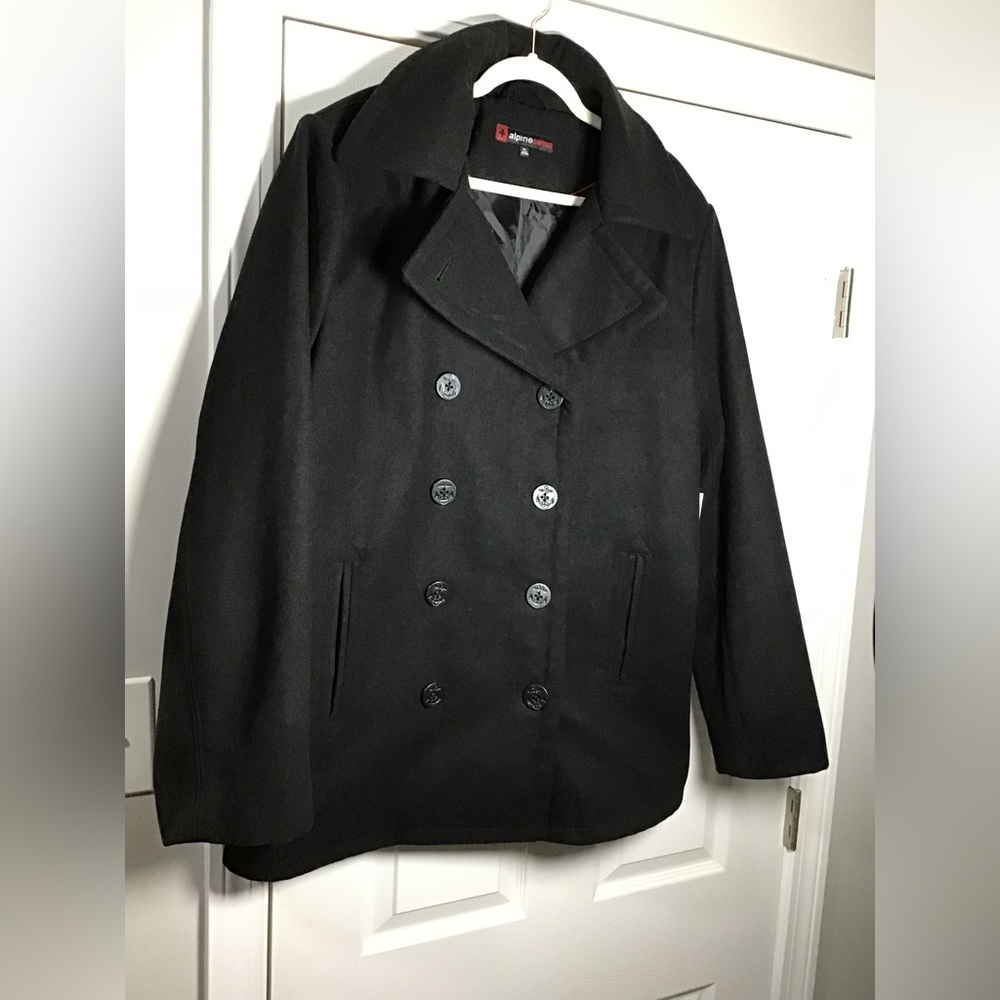 Alpine Swiss Dbl Breasted Wool Blend  Black Peacoat Sz XL Men NWT